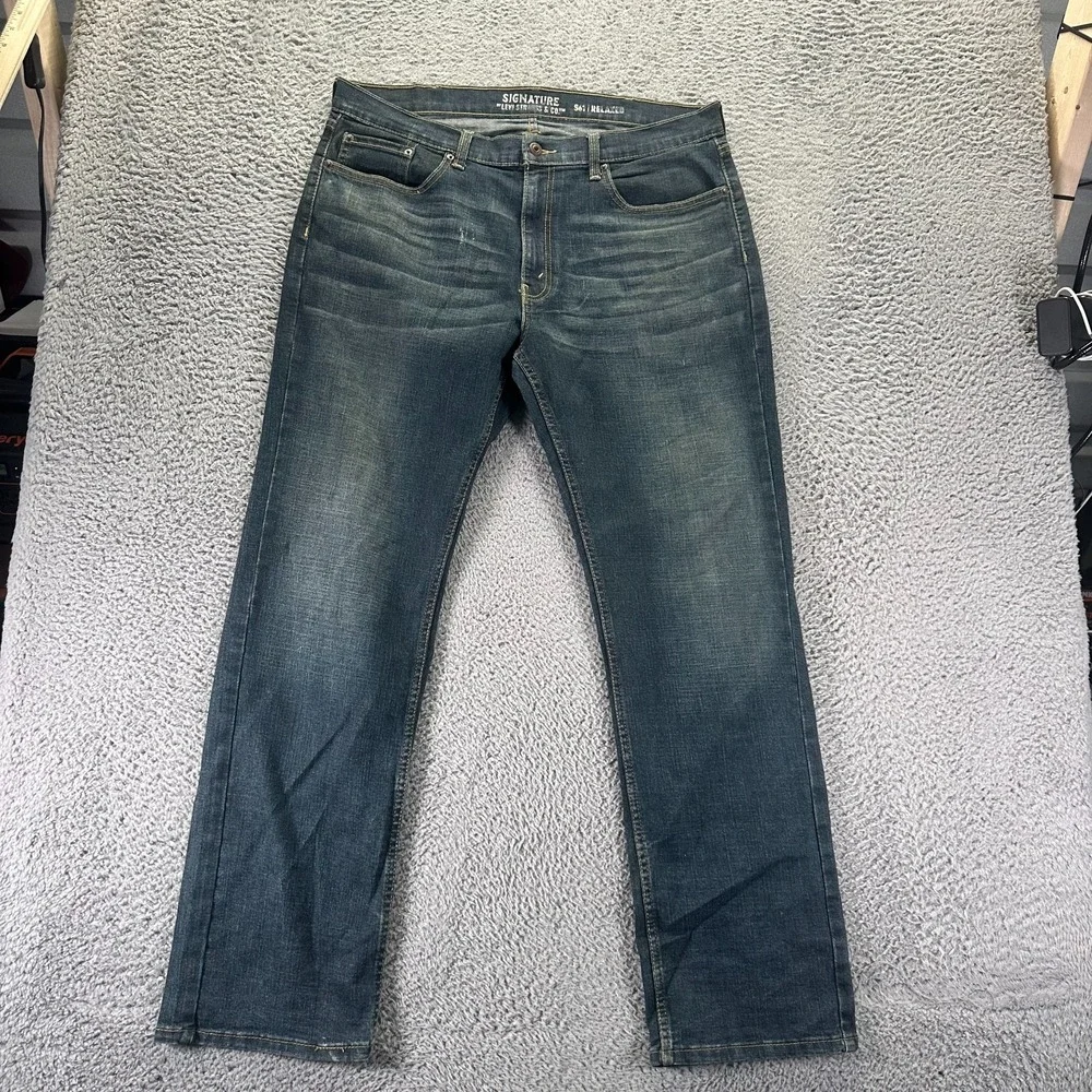 Signature By Levi's S61 Jeans Mens 38x34 Blue Cotton Denim Straight Relaxed Fit